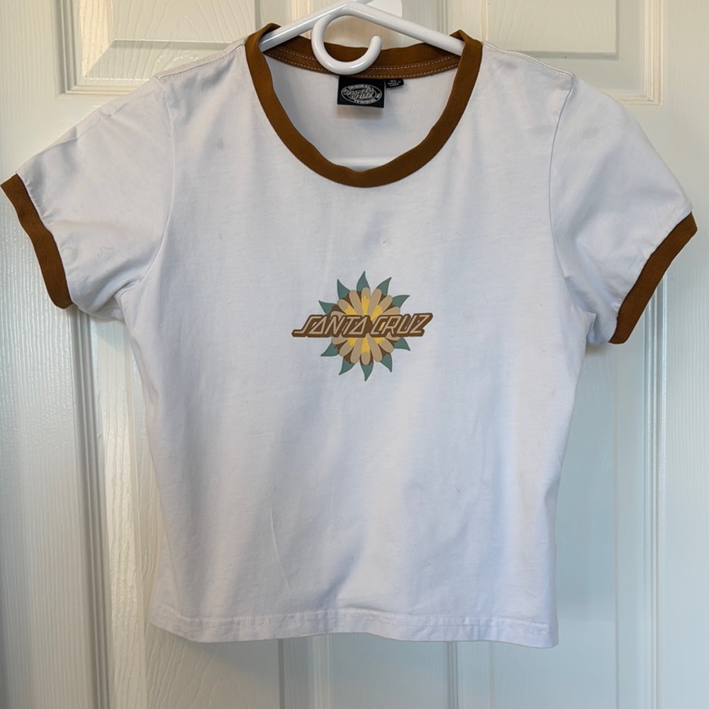 Santa Cruz Skateboards women White and Brown T-Shirt